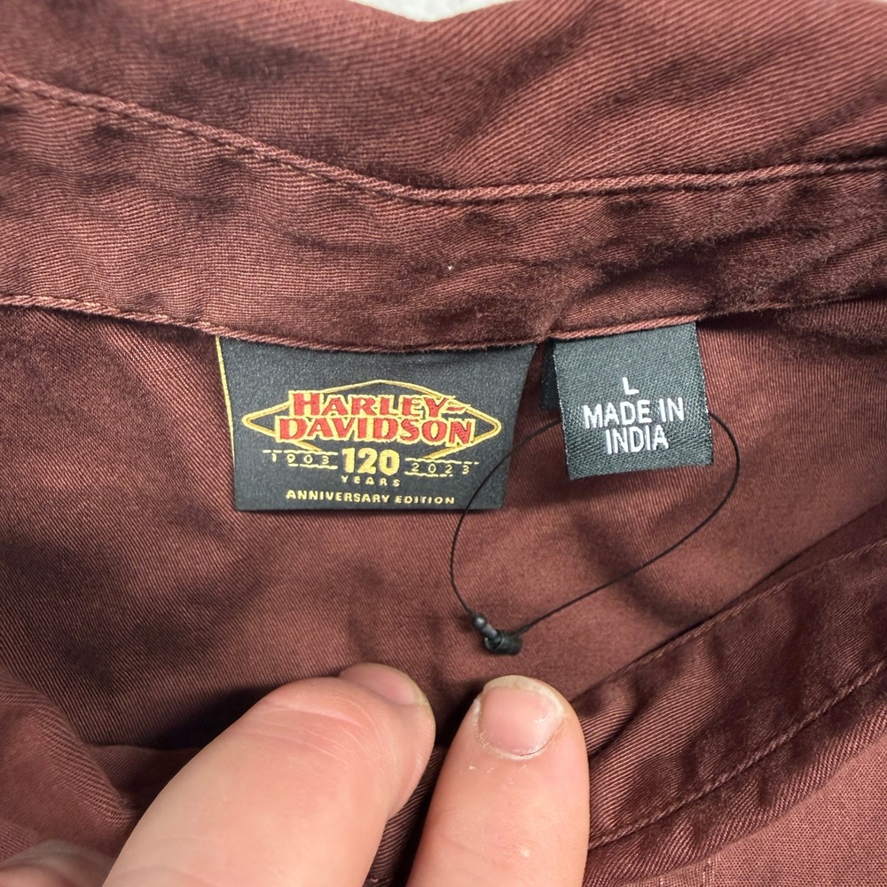 Harley-Davidson 120th Anniversary Mens Shirt Mahogany Brown Cotton Button Up L - Picture 4 of 6